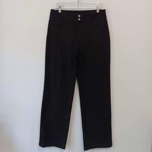 Black Mid Rise Straight Leg Pants Womens 14 Stretch Cotton Blend Double Button